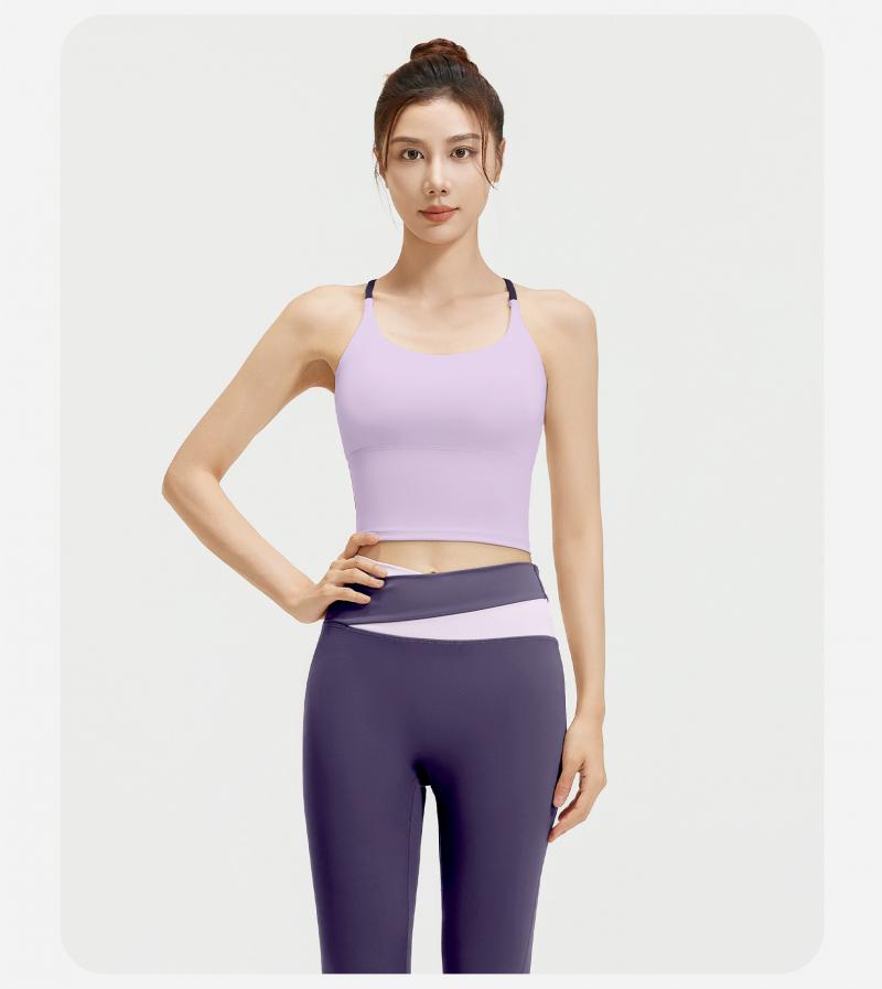 Women's Naked Feeling Breathable Sports Set, High Stretch Color Block Design, One-Piece Fixed Cup, Slimming Fitness Yoga Outfit