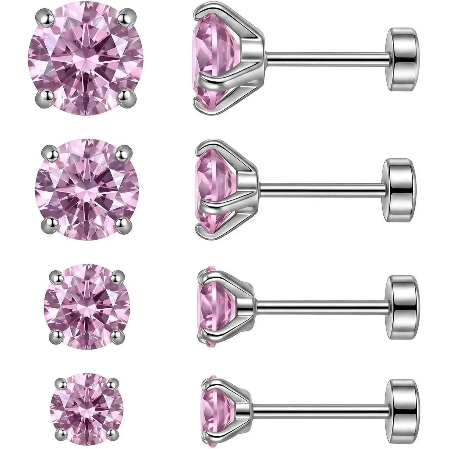 Flat  Earrings For Women -  Screw     Size Cubic Zirconia Cartilage Tragus Helix Stud Earring