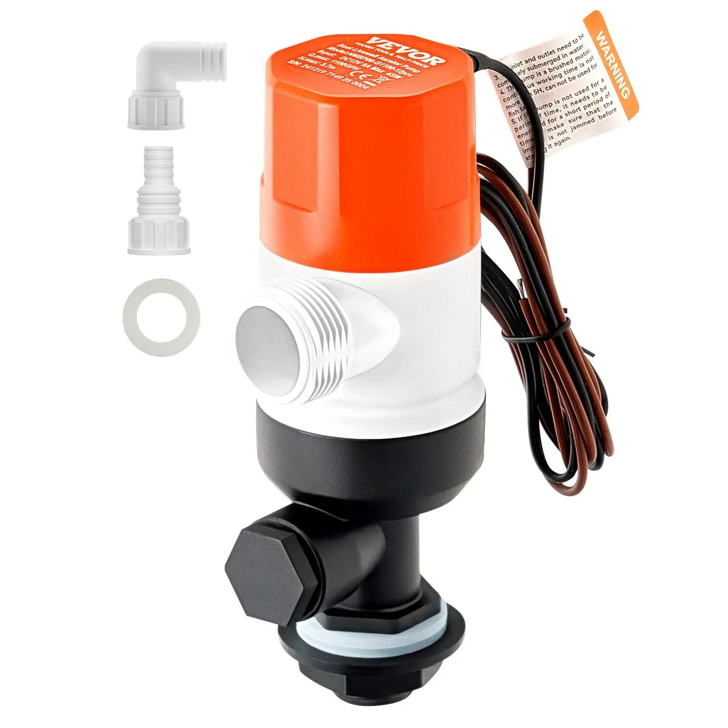 VEVOR Livewell Pump for Boat, 12V 1100 GPH Straight Livewell Aerator Pump with Dual Inlet, ABA Housing Detachable Motor Cartridge, Corrosion-Resistant Livewell/Baitwell Pump for Freshwater Saltwater