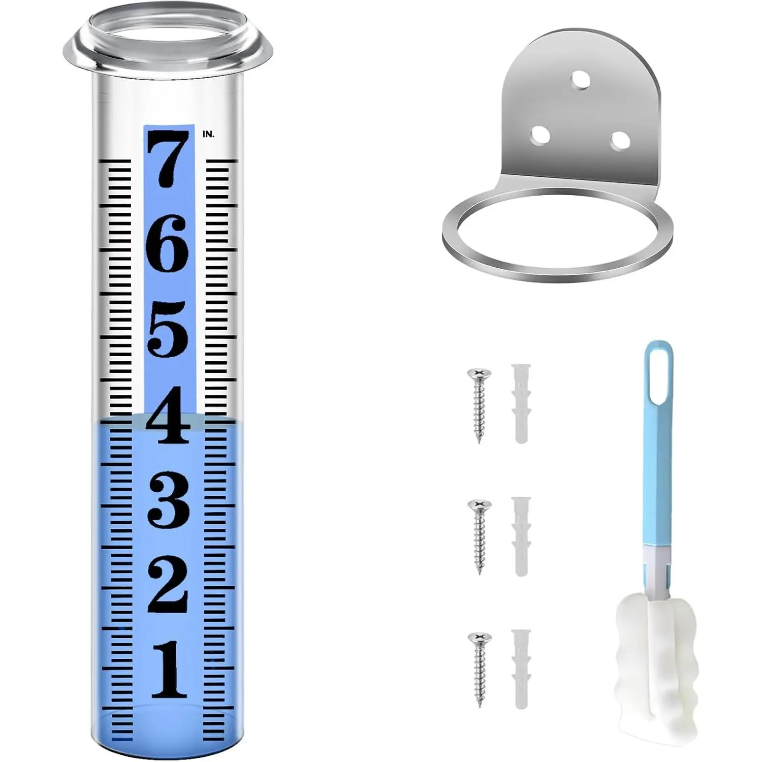 Accurate Rain Gauge Outdoor,7" Rain Gauges Outdoors  Rated with Stainless Steel Rack Holder, Thickened Plastic Large  rain Measure Guage for Yard Fence Garden Lawn
