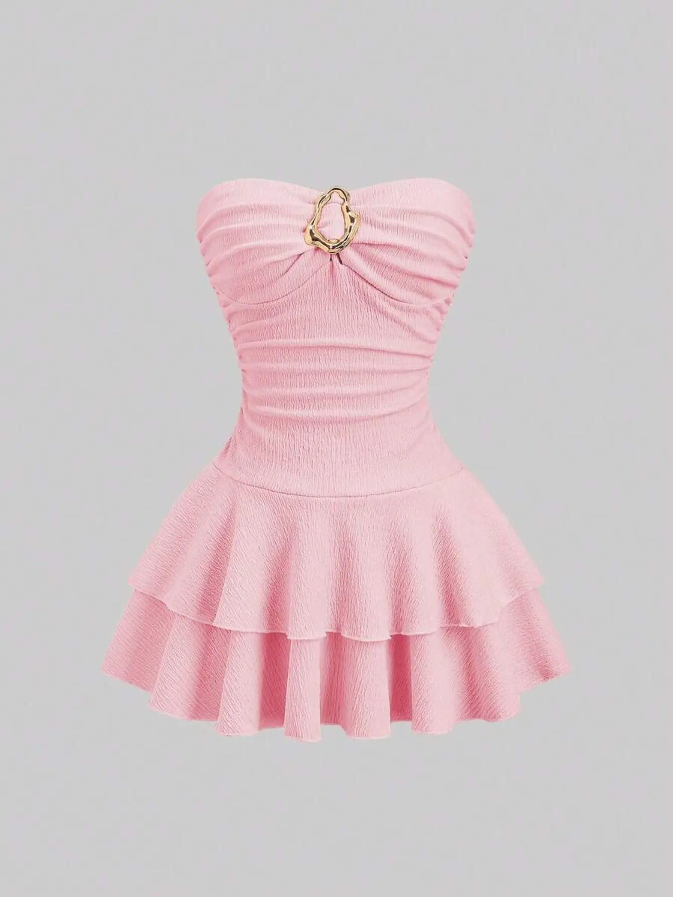 Women's Elegant Strapless Layered Mini Dress, Plain Style Unlined Top, Perfect for Casual Wear, Comfortable & Stylish Design