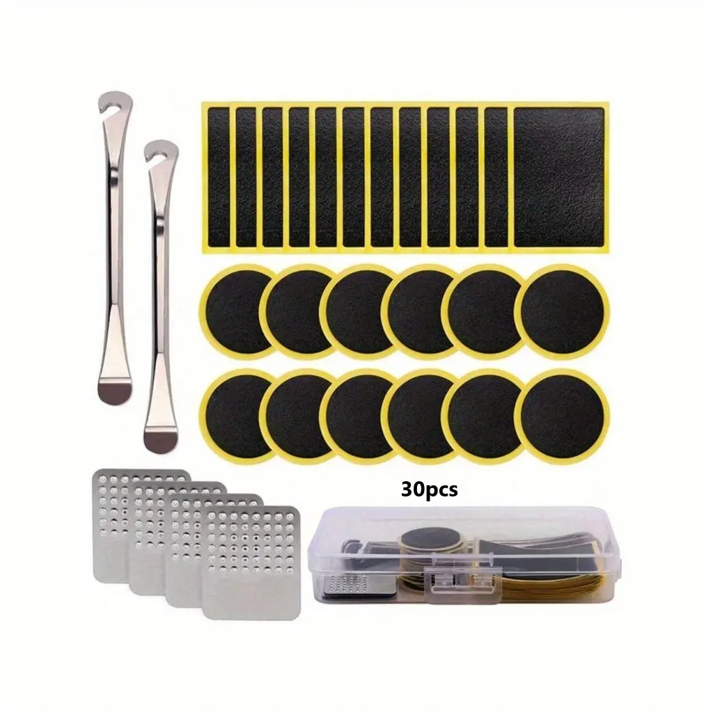 Self-Adhesive Bike Tire Patch Kit, Includes Metal File and Storage Box, Emergency Repair Tool for Mountain Bikes and Road Bikes