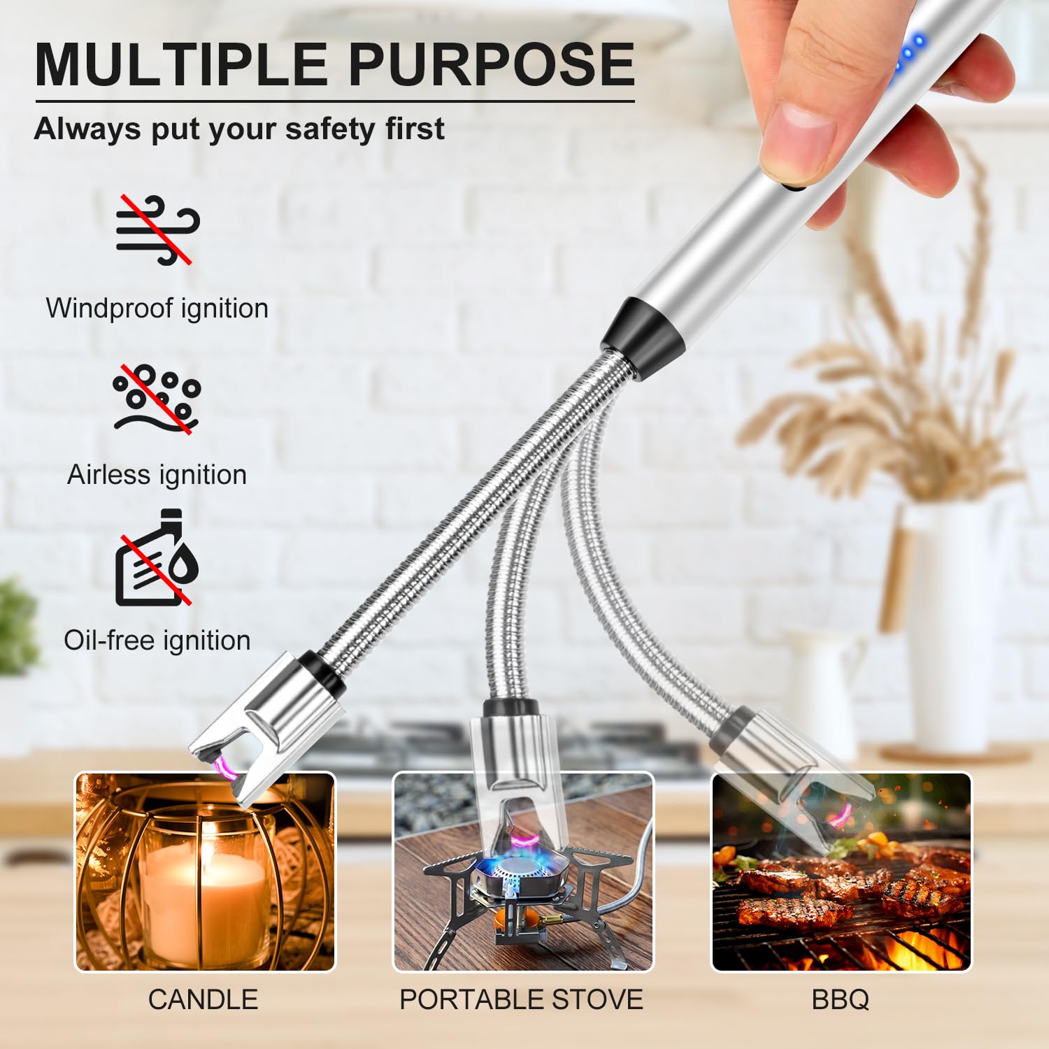 Upgraded 2 Pack Electric Candle Windproof With 360° Flexible Neck & Safety Lock  Usb Rechargeable Arc Long Lighters For Grill Bbq Camping Fireplace Stove