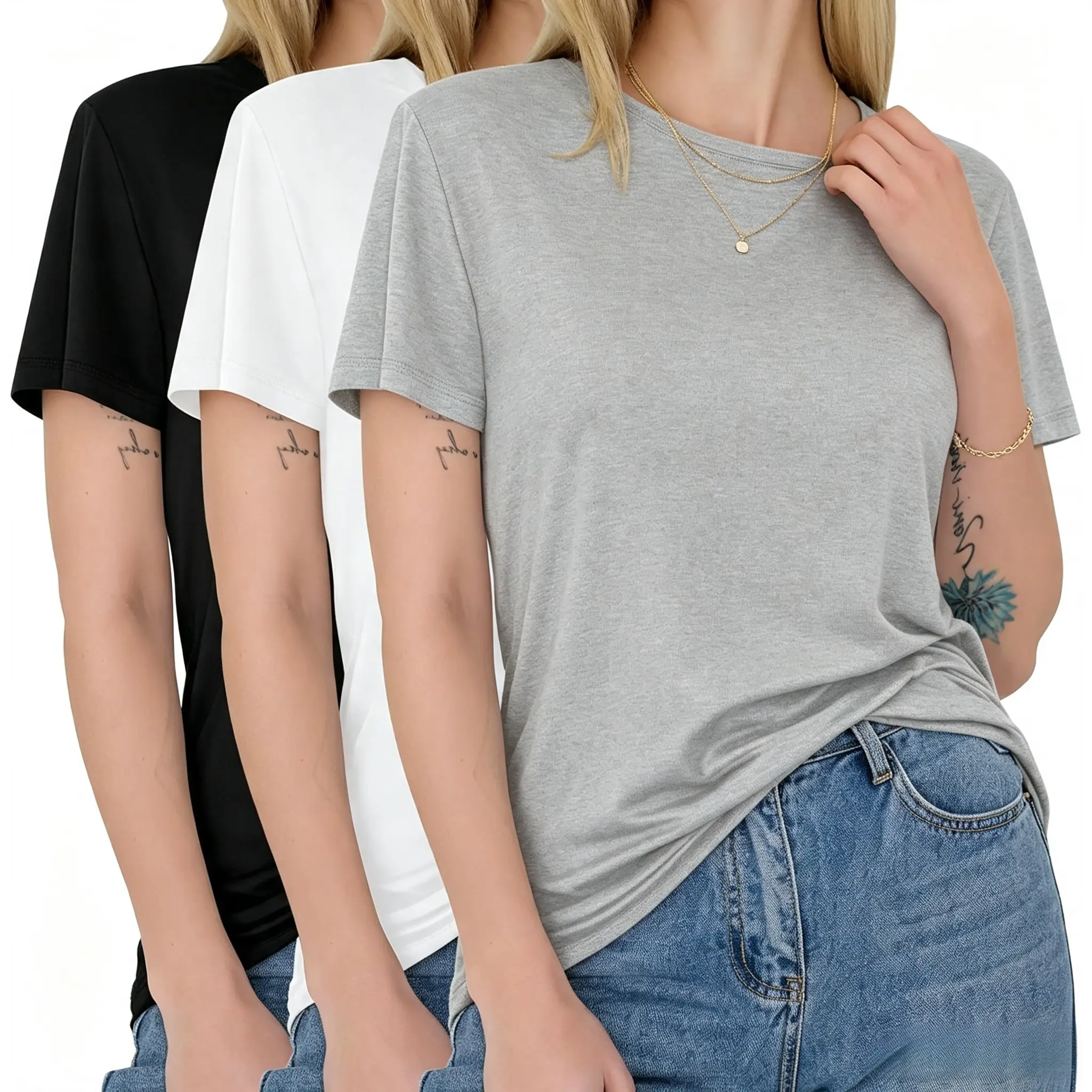 3-Pack Women's Basic T-Shirts, Comfortable 100% Cotton Fabric Round Neck Tops with Short Sleeves, Essential Casual Wear Fit Matching, T Shirts For Women, Classic Cut