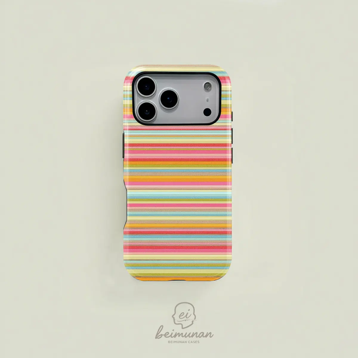 Retro rainbow stripe pattern, sturdy and durable 2-in-1 protective case, MagSafe compatible, suitable for iPhone 17/16/15/14/13/12/11 Pro Max/Plus/Pro, simple and stylish phone case, perfect birthday gift.
