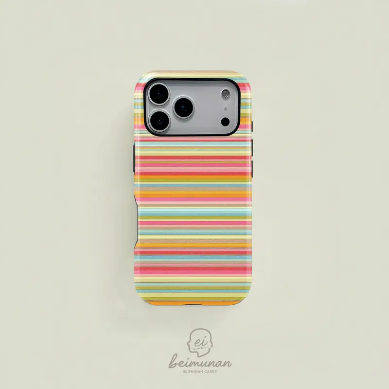 Mixed Color MagSafe 2-in-1 Smartphone Casing - Classical Retro Rainbow Stripe, Floral Design, Sturdy Personalized Protection Accessory for iPhone 17/16/15/14/13/12/11 Pro Max/Plus/Pro, Ideal Birthday Gift