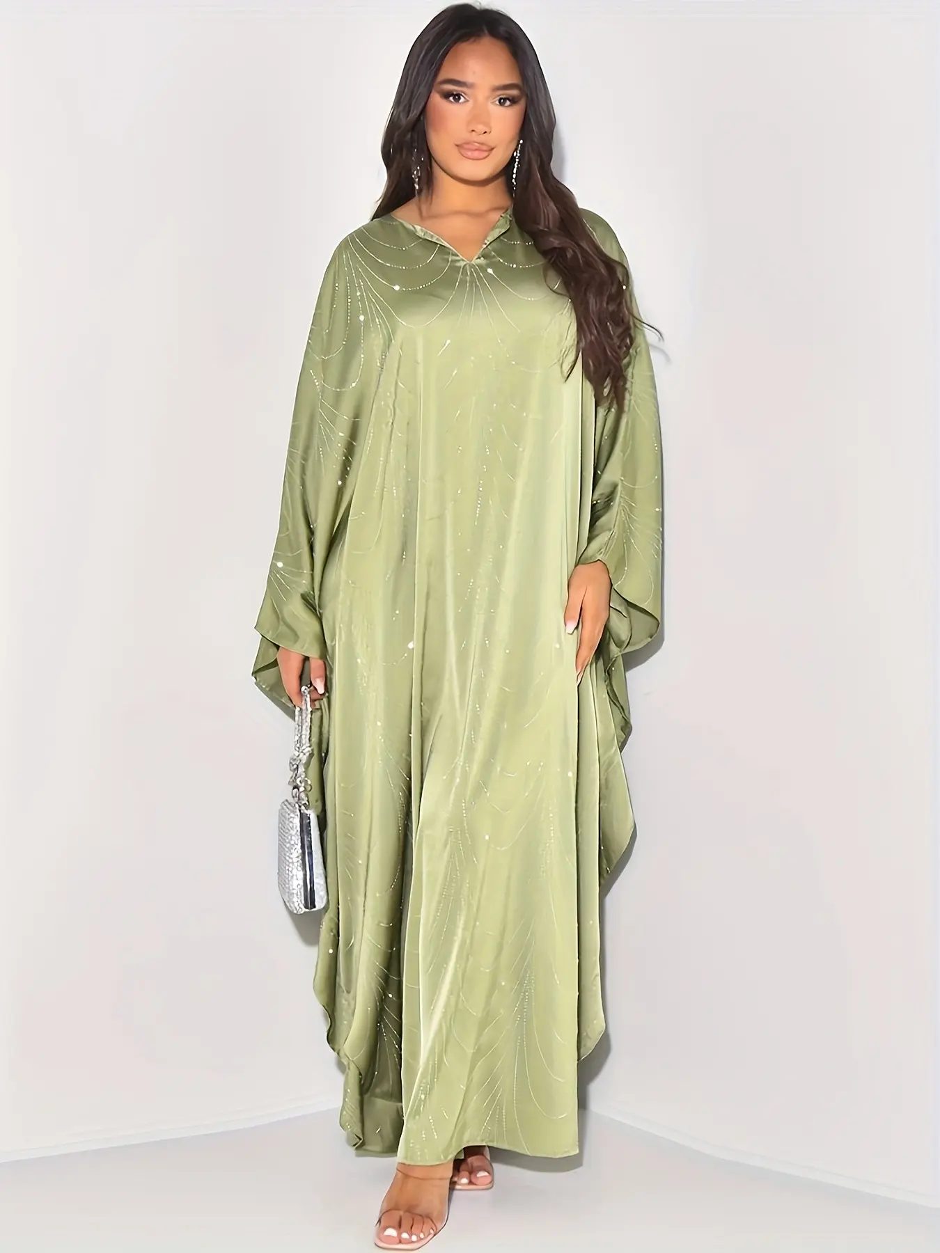New Muslim Modest Rhinestone Abaya Coat, Long Loose-Fitting Belted Robe, Elegant Patchwork Design, All-Season Fashion