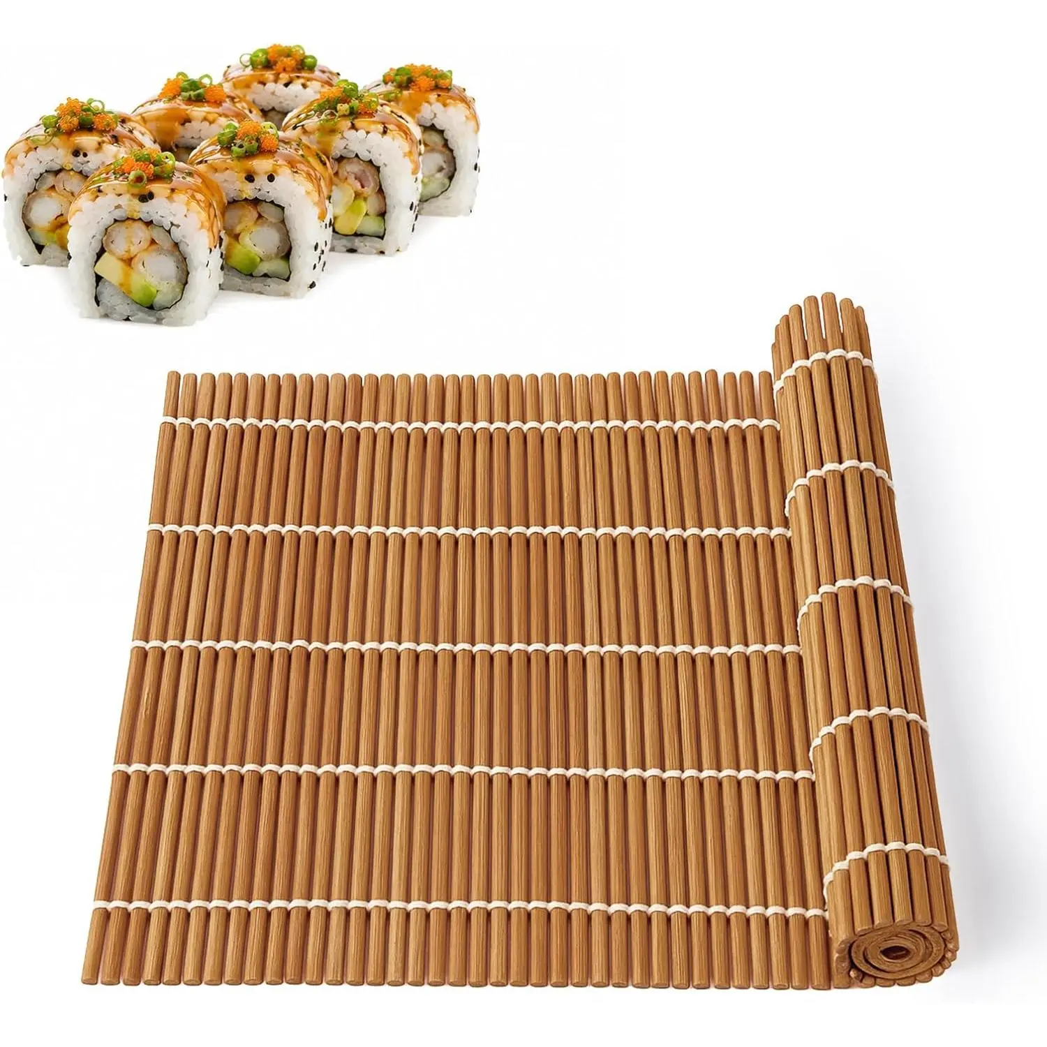 Sushi Rolling Mat, Sushi roll maker, Sushi making kit,  Sushi Rolling Mat Carbonized Color (light brown, 1 count)