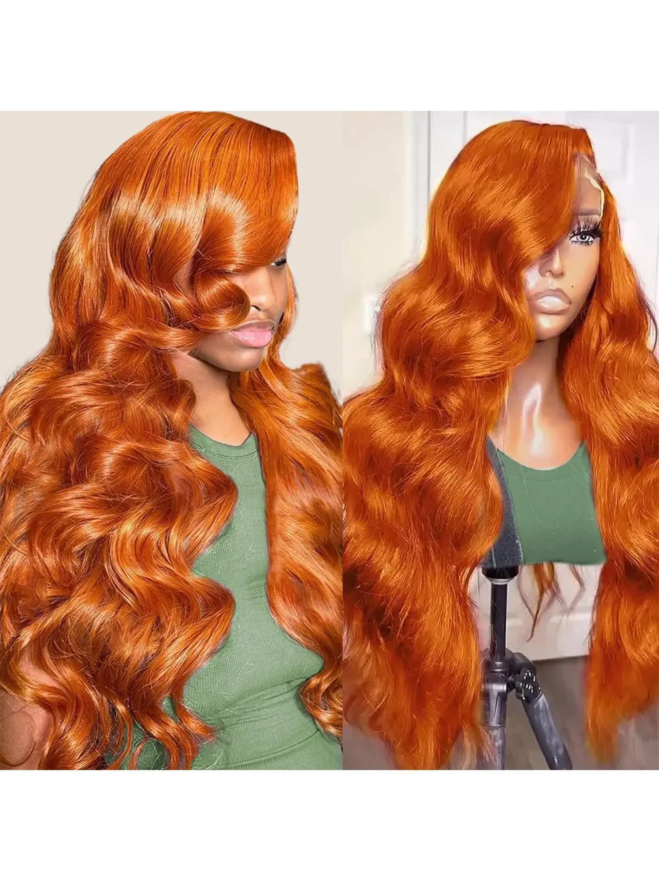 [Super Deal] 26 Inch 200% Density Ginger Orange Body Wave Wig Synthetic 13x4 Lace Front Wigs Heat-Resistant Hair 13x4 HD Transparent Lace Frontal Wigs Pre Plucked Hairline Suitable To Wear On Daily Or Holiday Occasions Wig