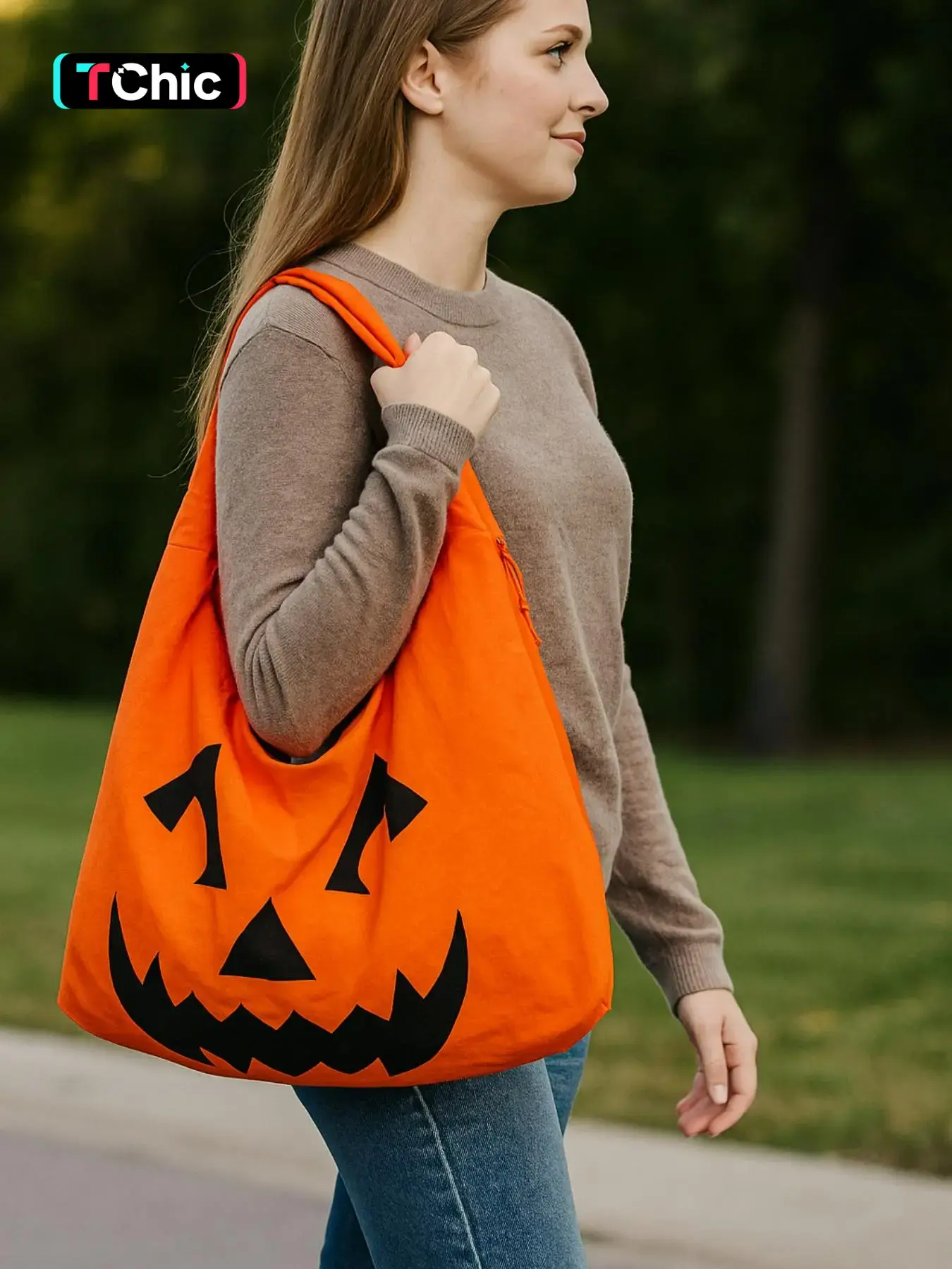 Halloween Pumpkin Bag, Large Plaid Sports Bag, Multi-Pocket Design, Cute All-Seasons Style, Perfect for Festive