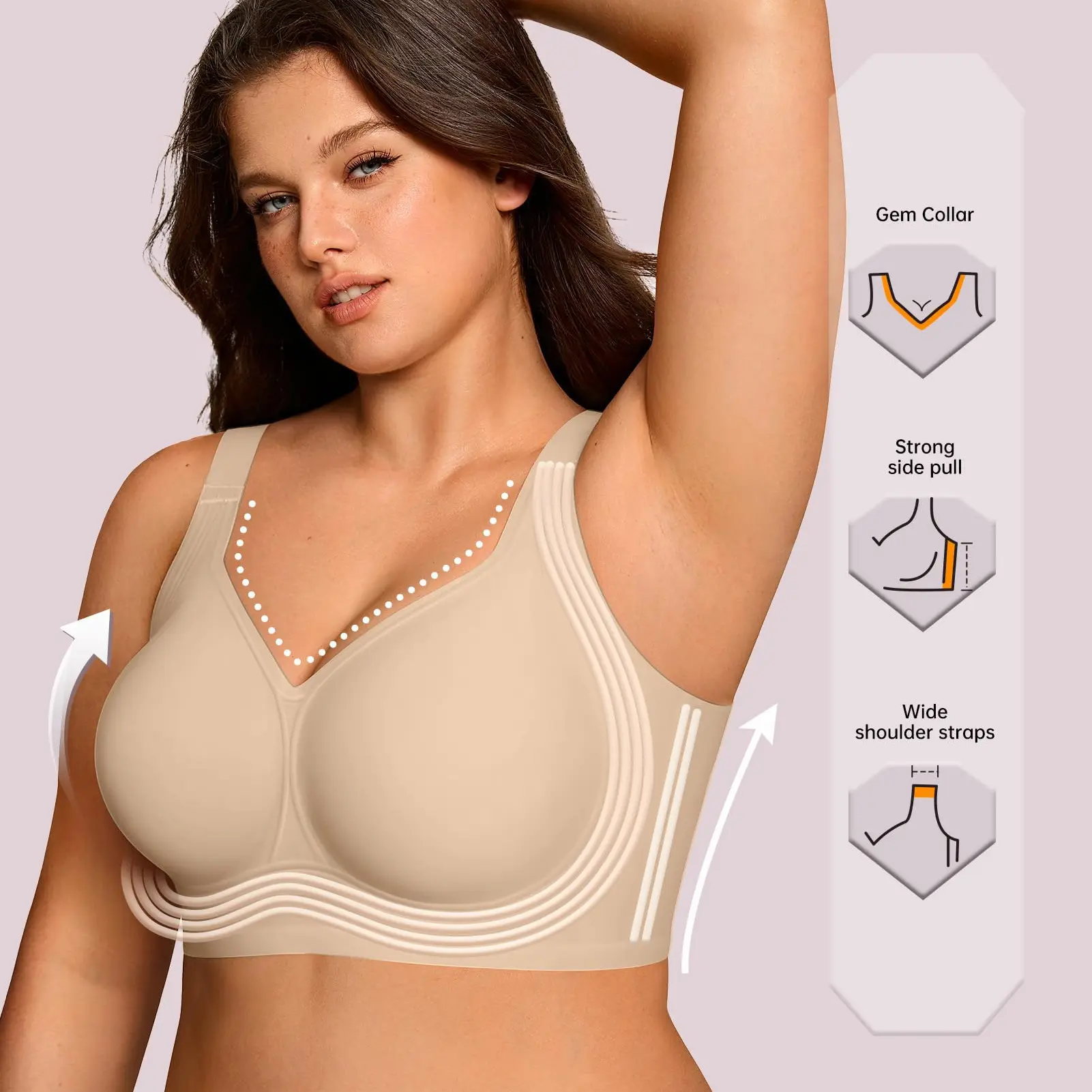 Women Jelly Bra Wireless Supportive Full Coverage Plus Bra |  ,No Underwire,Tshirt,Support&Lift,Push Up,Everyday,Breathable,Soft,,Bralettes,Back Smoothing,Older Women