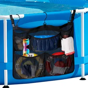 Above Ground Pool Storage Bag, 24x20, Hanging Mesh Organizer with Pockets for Swimming Toys, Metal Frame Pools, Towels & Beverages (Black)