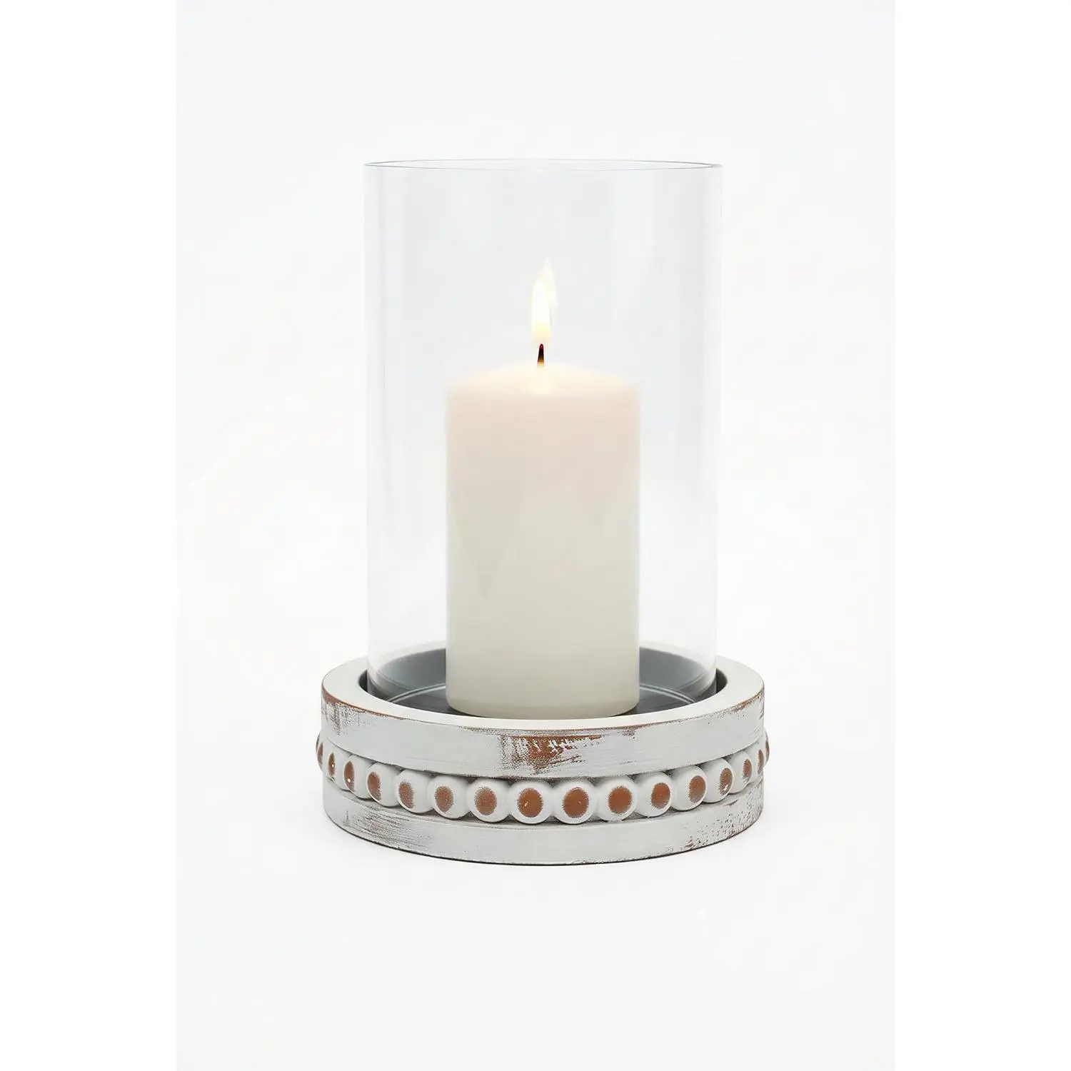 Hurricane Glass Candle Holder Rustic White Candle Holders for Pillar Candles,  Decorative  Stand with Clear Glass Cover for Weddings Christmas Table Centerpiece  Decor