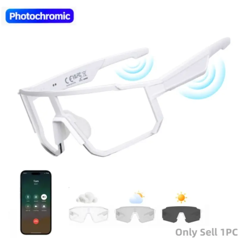 Photochromic Bluetooth Audio Smart Sunglasses for Men and Women, Open-Ear Cycling Glasses with Microphone, Hands-Free Calling, Voice Assistant and UV400 Protection for Hiking and Fishing