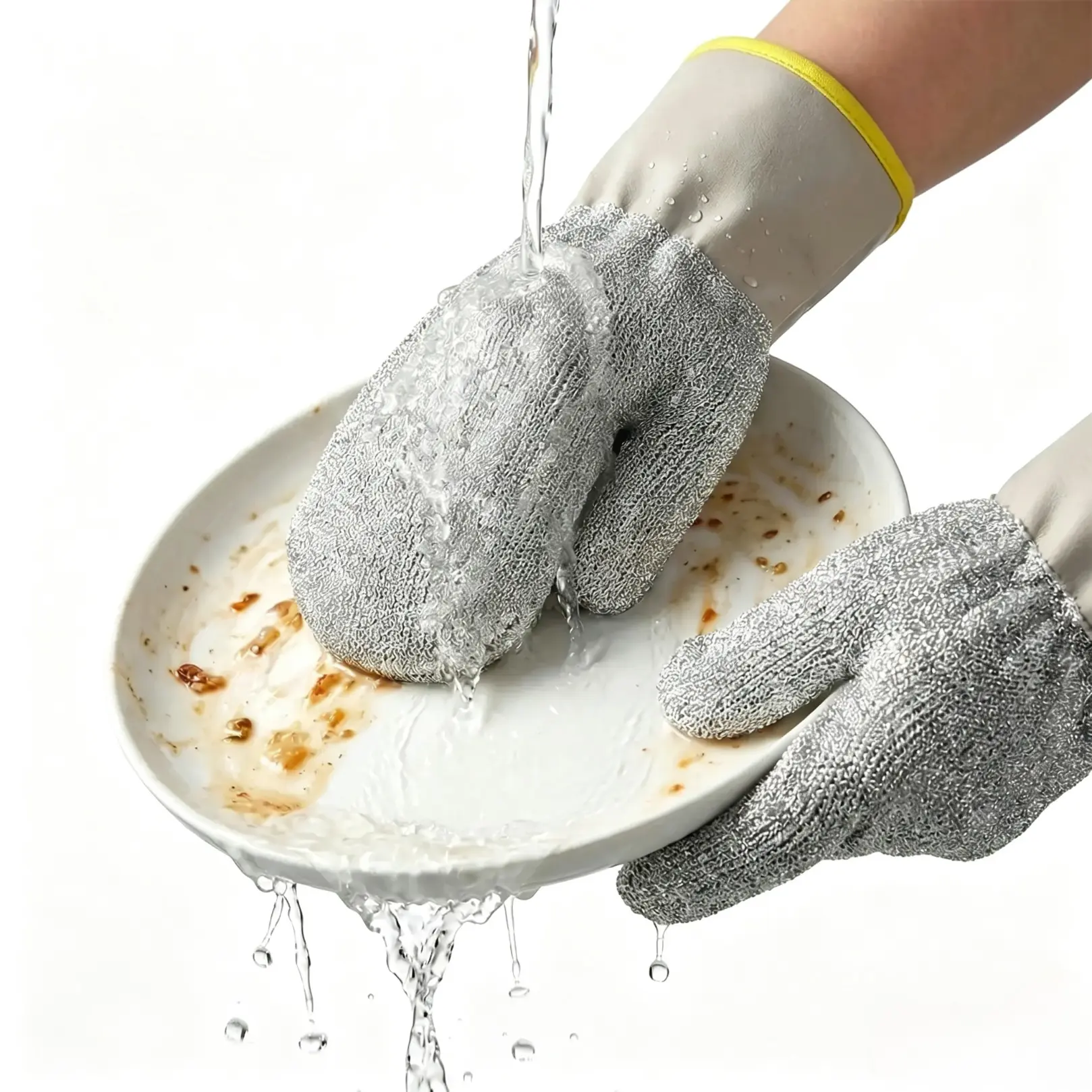 Long Waterproof Kitchen Dishwashing Gloves With Flexible Steel Wool Scrubber, Non-Scratch Metal Wire Cleaning Glove, Anti-Hot Anti-Freeze Oil Resistant Household Cleaning Tool