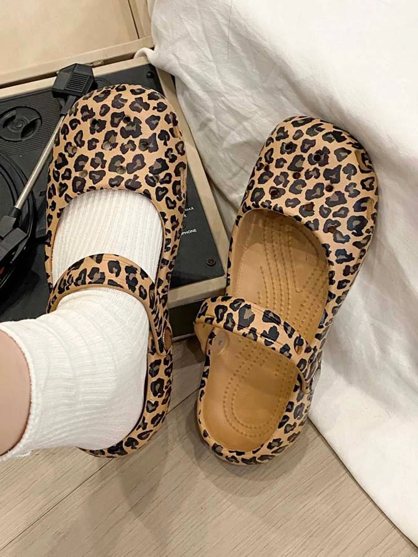 Women's Summer New Versatile Mary Jane Sandals, Leopard Print Soft Eva Sole, Comfortable Breathable Beach Shoes for Students, Soft Bottom Shoes
