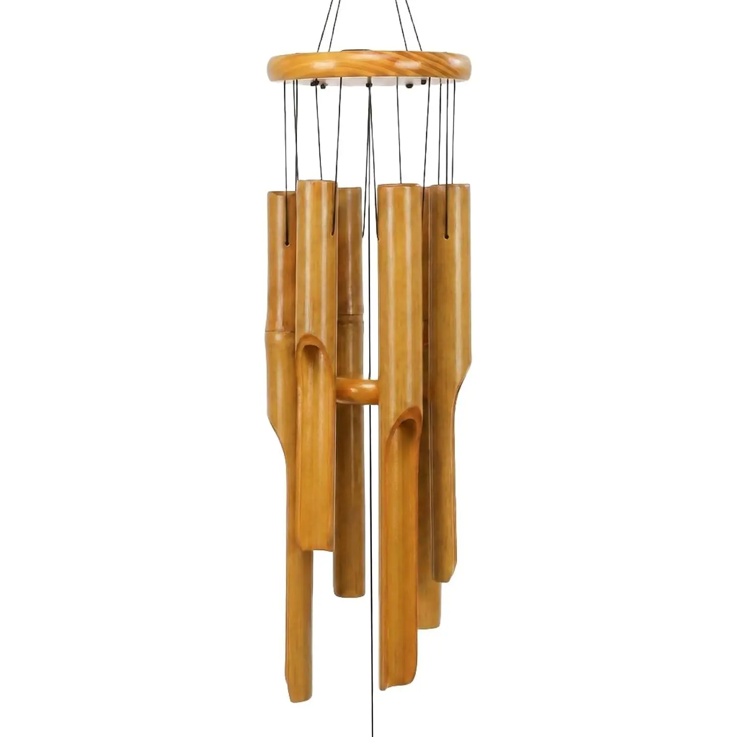 Bamboo Wind Chimes, Deep Tone Wooden Wind Chime Outdoor Garden Decor | Natural wooden wind chimes for outside with soothing tones, durable outdoor design, easy hanging hook, perfect garden decor