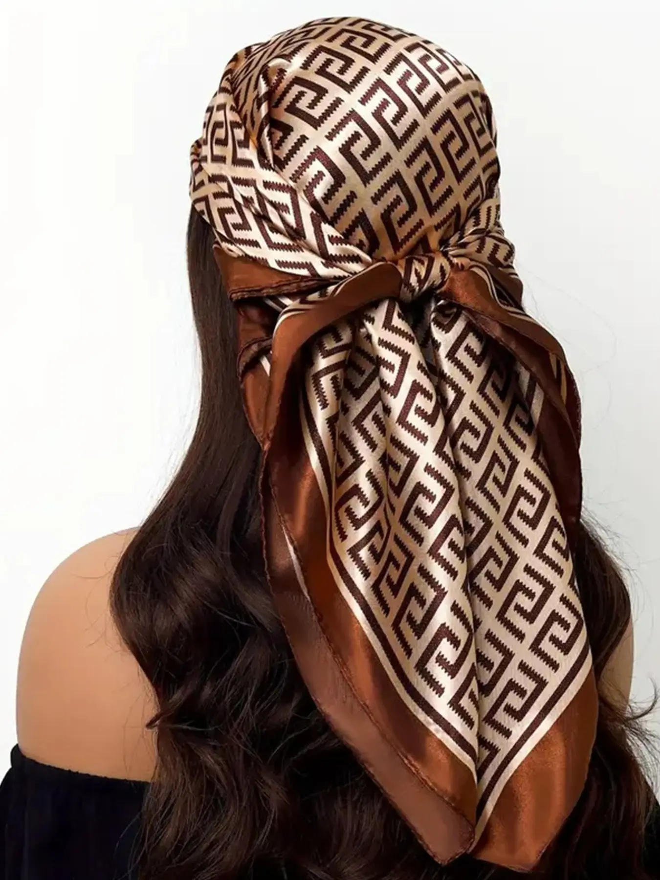Luxurious Silk Scarf for Women, Vintage Geometric Print Headscarf, Outdoor Beach Sun Protection Wrap, All-Season Fitted Accessory, Vintage Print Headscarves