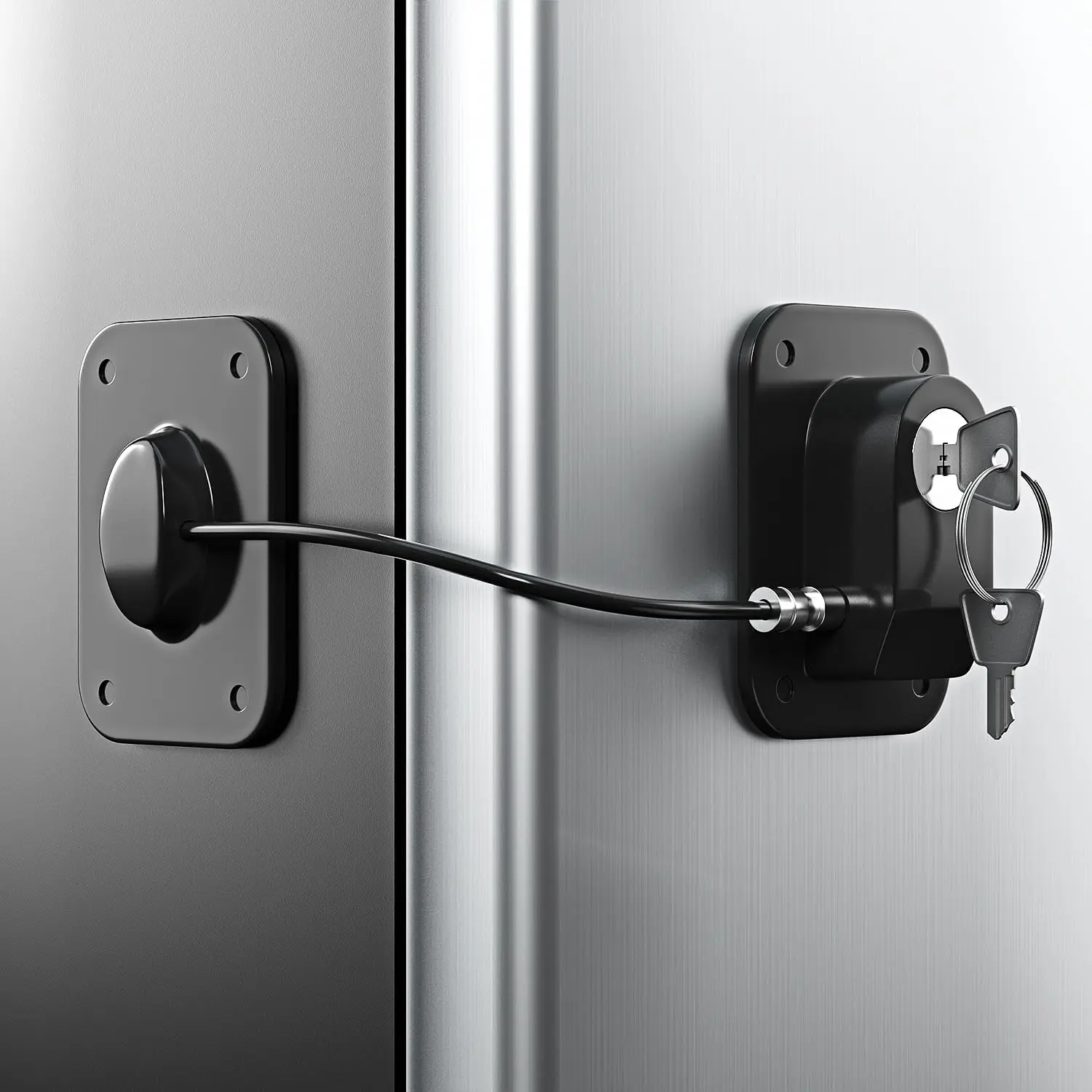Refrigerator Lock 2 Packs, Fridge Lock with Wire Protection Fridge Locks for Kids Easy to Use and Install Cabinet Locks with Key, Black