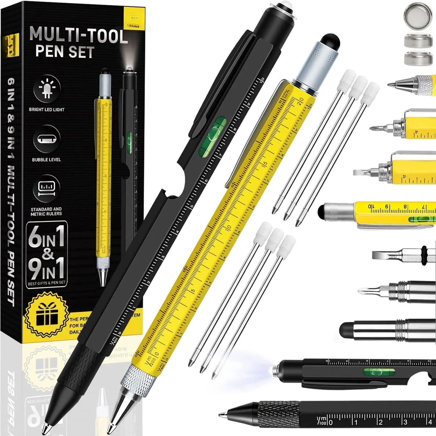 Gifts for Men, Stocking Stuffers for Men Adults, Multitool Pen Set 2 count Multi-Tool Pens Cool EDC Gadgets, Christmas Birthday Presents White Elephant Gifts for Adults Dad Grandpa Husband Him Guys Women