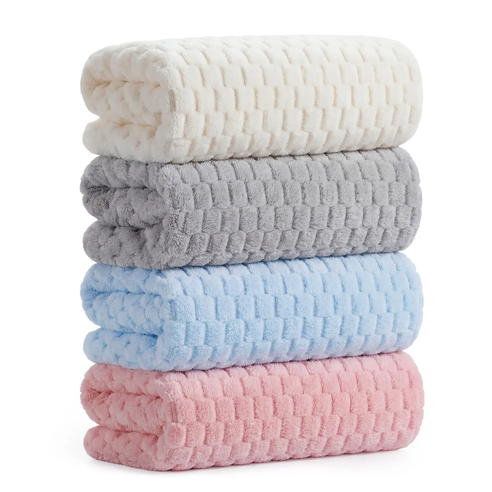 4 Pack Waffle Microfiber Bath Towels - Extra Large 27.6" x 55.1" - Quick Dry, Soft, Absorbent - Oversized Lightweight Shower Towels for Bathroom, Gym, Pool, Travel - Pink, White, Blue, Gray