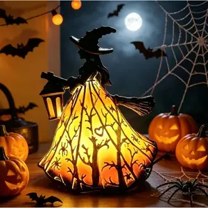 Halloween Witch Lamp - Spooky Standing Night Light, Unique Witch Statue Table Lamp for Bedroom Party Decoration