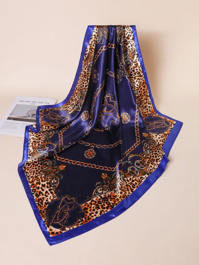 Women's Leopard Print Satin Scarf, Fashionable Soft Scarf for Daily Wear, Casual Versatile Scarf for Women & Girls