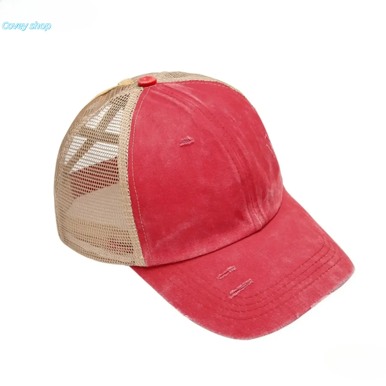 Distressed Washed Trucker Hat, Breathable Mesh Panels, Ponytail-Friendly Cut With Cross Adjustable Rear Elastic Straps, Casual Headwear for Outdoor Sports, Travel And Daily Styling