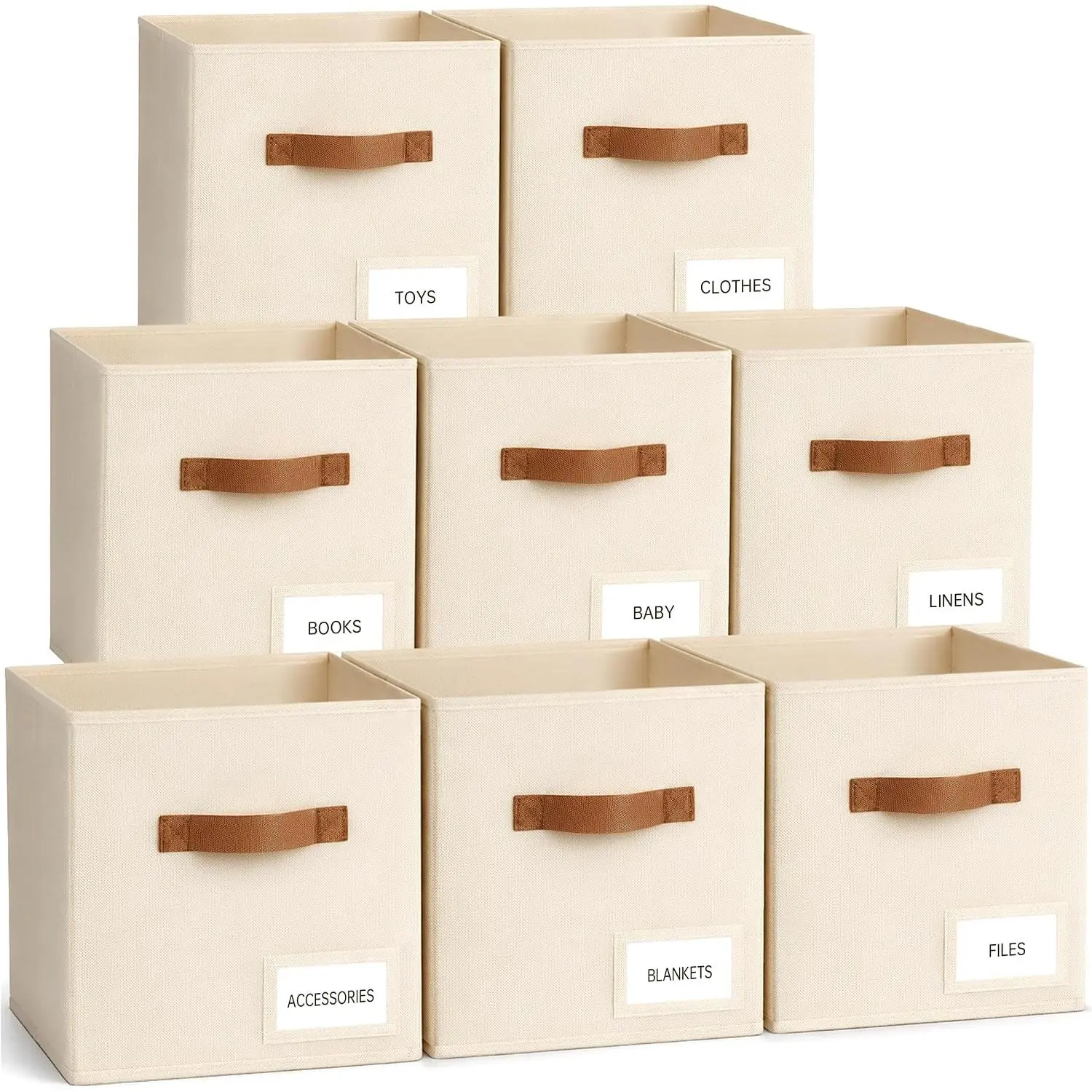 Storage Cubes 8 Pack, 11 Inch Fabric Storage Cubes Organizer Bins with Labels, Odor-Free & Sturdy PP Structure, Cubby Baskets for Closet, Shelves, Toys &  (Beige)