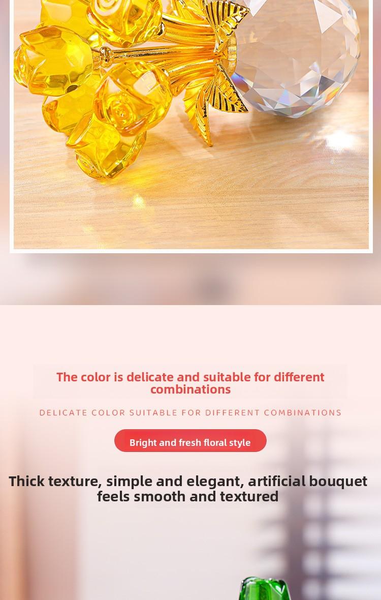 Red crystal rose flower gift, birthday present, living room desktop decoration, creative ornament