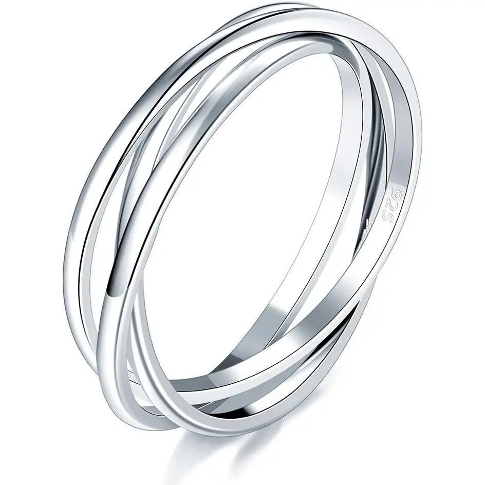 Silver Ring, Fidget Ring Anxiety Ring, Triple Row Rolling Interlocking Stacking Rings, High Polish Rings for Women, Men Each Band Width 1.8mm 3mm Size 4-12