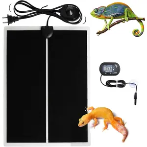Reptile Terrarium Heat Pad with LCD Digital Aquarium Thermometer, 6 x 11in Power Adjustment Under Tank Heater Mat for Pets, Small Animals, Seedling, 7W