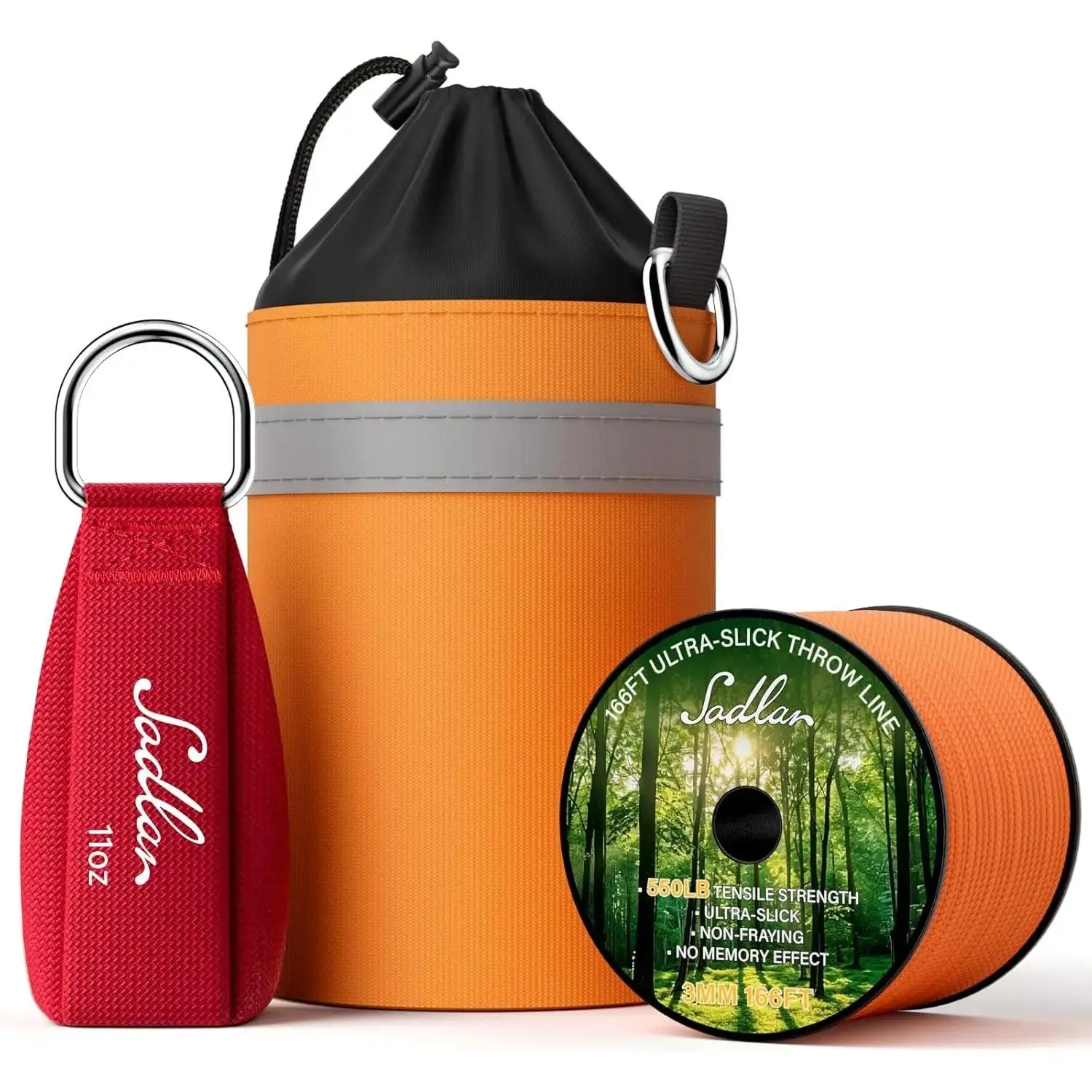 Throw Line Kit with Ultra-Slick 166ft Polyester Rope & 11Oz Weight Throw Bag, Forestry Tree Trimming Cutting Gear for Adults (Low & High Limb Throwing), Bag + Rope