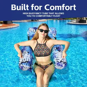 New inflatable hammock with foldable floating platform featuring printed pattern, perfect for pool party and water sofa at the pool.