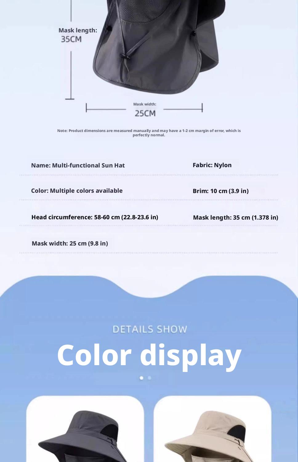 Fisherman's hat, summer sun protection hat for men and women, outdoor hiking hat, fishing face-shielding and neck-protecting integrated hat, wide-brimmed sun hat