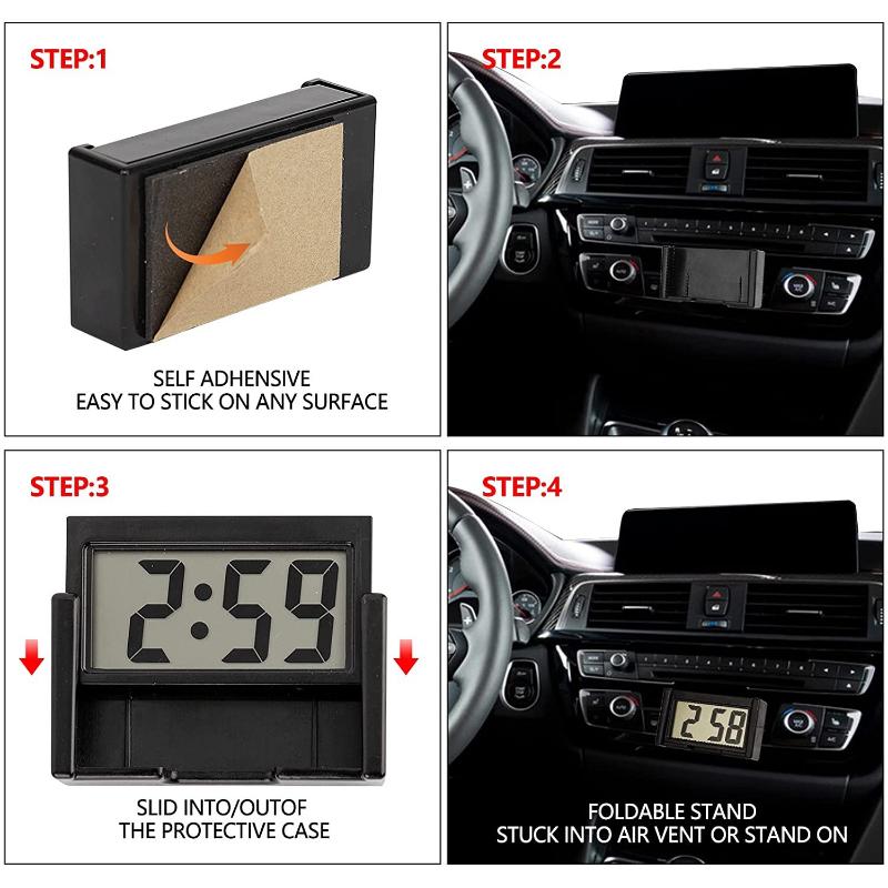 Compact Mini Digital Clock - Car Dashboard Time Display with Self-Adhesive Bracket for Vehicle Electronic Accessories