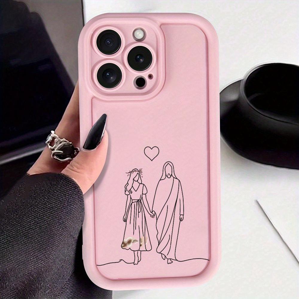 Blush Pink Religious Jesus Print Bamboo TPU iOS Phone Case - Non-Slip, Silicone-Like Durable Soft Protection, Lens Protector, 2D Printing Accessory for iPhone 17 Pro Max,16,16e,15,14 Plus,13,12 Mini,11,Air,X,XS (Gift Option), Accessories