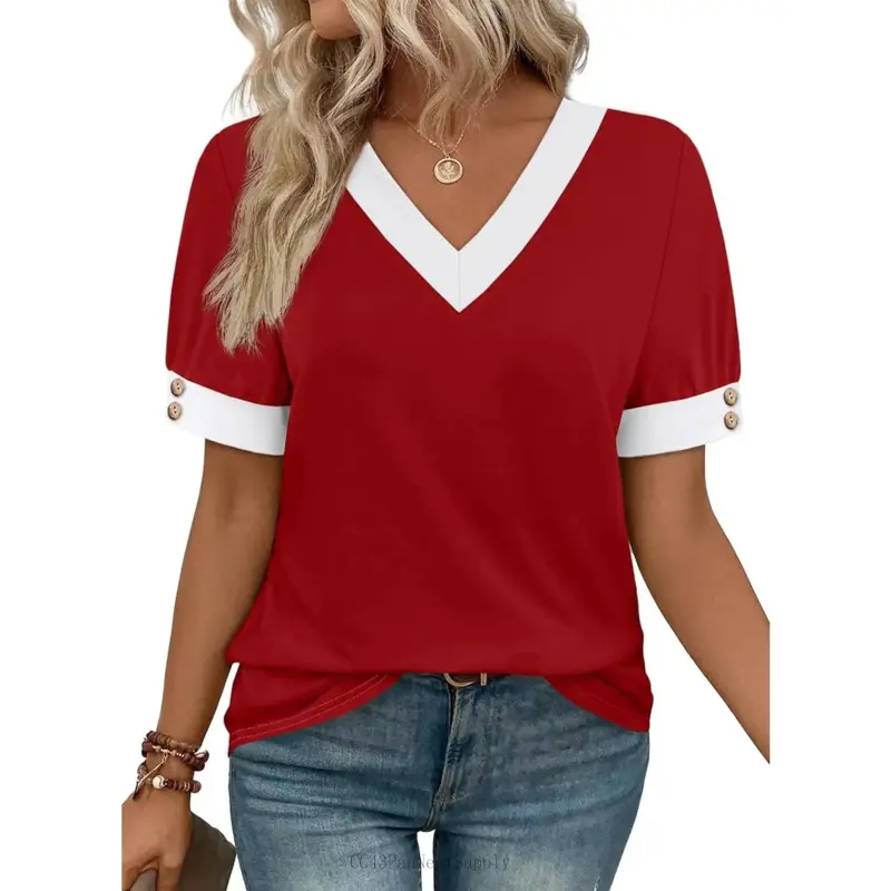 Womens Tops Boho Summer Outfits 2026 Short Sleeve Shirts with Bottons Beach Vacation Clothes Casual S-3XLCC43PanNestSupply