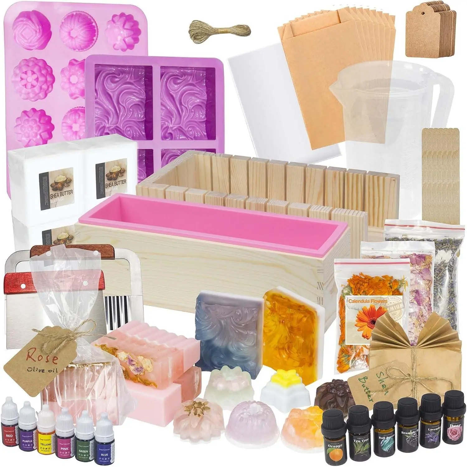 Soap Making Kit for Adults and  - Soap Making Supplies with Melt & Pour Soap Base, Soap Loaf Molds,  Box,  Molds, Essential Oil & Fragrances Beginner DIY Craft Kits