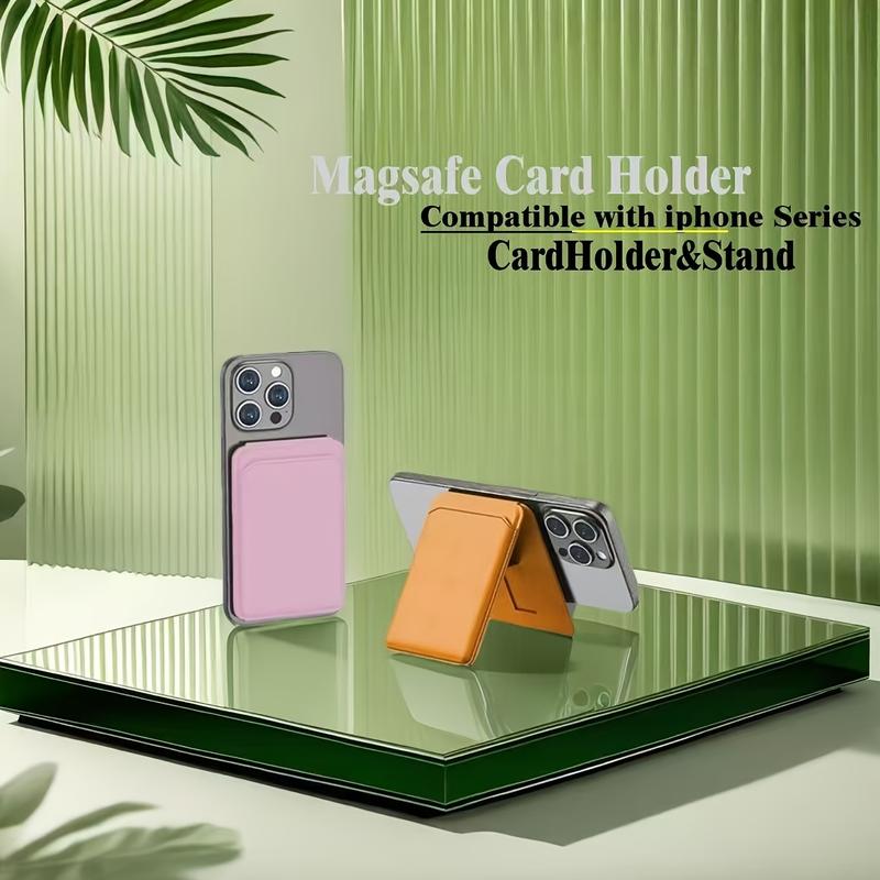 MagSafe Wallet, Card Holder Fit 1-2 Cards, Strong Magnetic Phone Stand with Angle Adjustment, Vegan Leather Phone Wallet for iPhone 17/16/15/14/13/12 Series, Orange Blank Brown White Pink