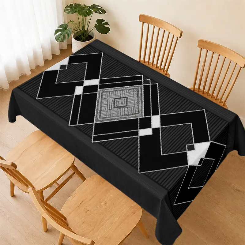 and Geometric Rectangular Tablecloth, Waterproof Fabric, Easy to Clean, Ideal for Kitchen, Dining Room, Parties, Holidays