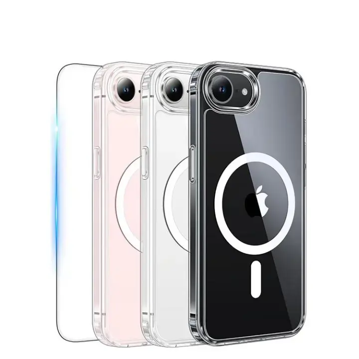 Diamond Crystal Magnetic Casing Cover for iPhone 16E/17E 6.1in Smartphone, Wireless Charging-Compatible, Anti-Yellowing, Military Drop Shockproof Protection with Tempered Screen Protector (Mobile Phone Accessories, Customized Fit), Pc+Tpu