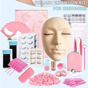 Professional False Eyelashes Kit for Beginners, Includes Mannequin Head, False Lash Box, Glue, Tweezers, and Glue Stick