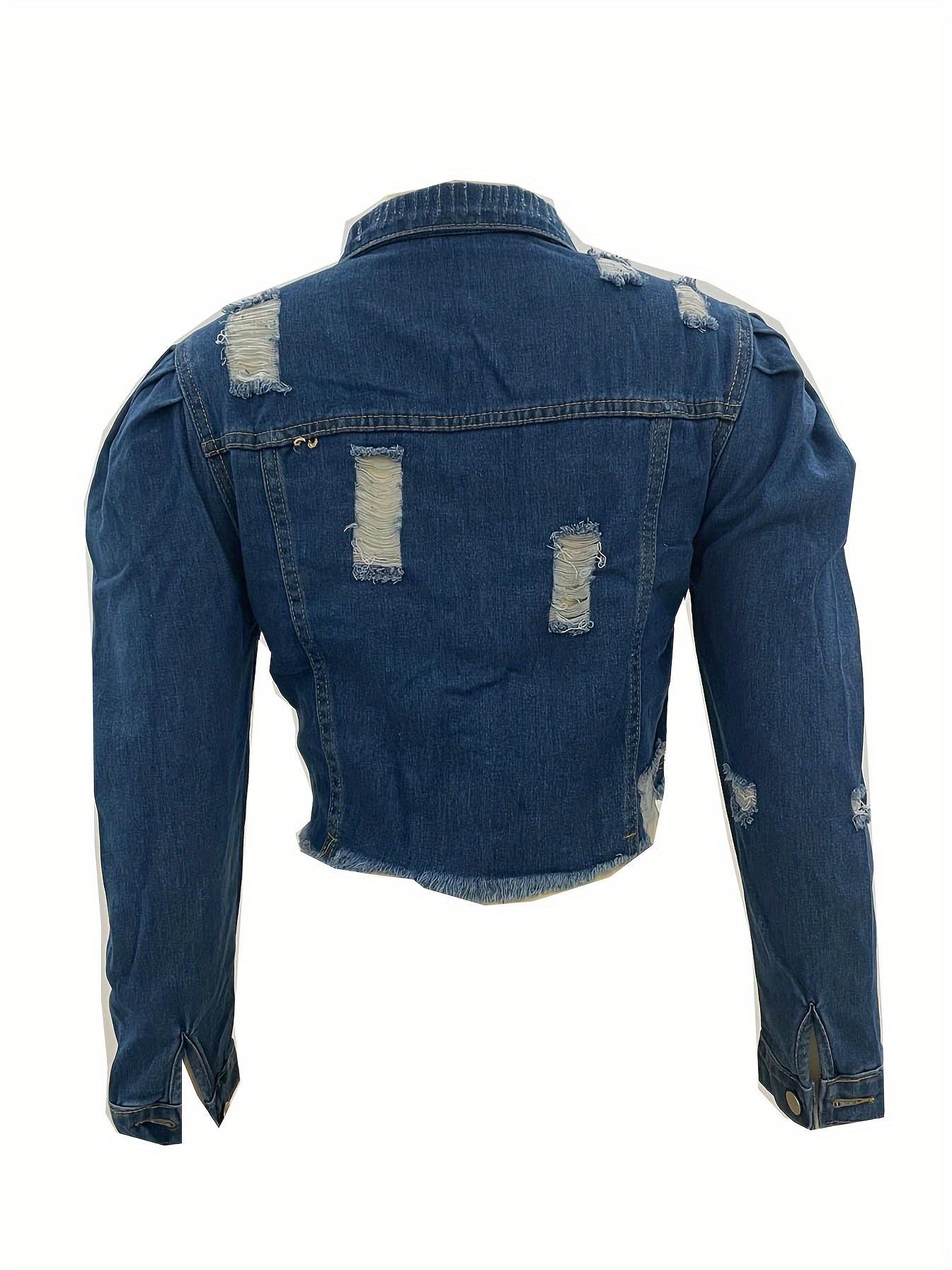 Women Ripped Long Puff Sleeve Button Down Outdoor Activities High Quality Jean Coats For Women S-XXL Women's Oversized Women's Elegant Jacket Outerwear jackets for Casual Basic Women Ripped Long Puff Sleeve Button Down Outdoor Activities High Quality Jean Coats For Women S-XXL Women's Oversized Women's Elegant Jacket Outerwear jackets for Casual Basic