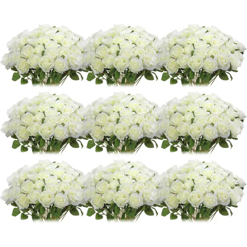 100Pcs Long Stem White/Red Silk Roses - Fade Resistant Artificial Blooms, Artificial Flowers for Wedding Centerpieces, Vase Arrangements, Party & Home Decor, Summer to Fall All-Season