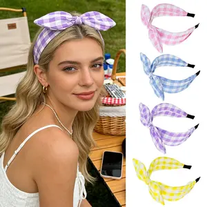 Women's Funky Animal Plaid Bow Headband - Cute Bunny Ear Knotted Wide Hair Accessory, Korean-Style Female Fashion Piece for Daily Wear, Photo Shoots