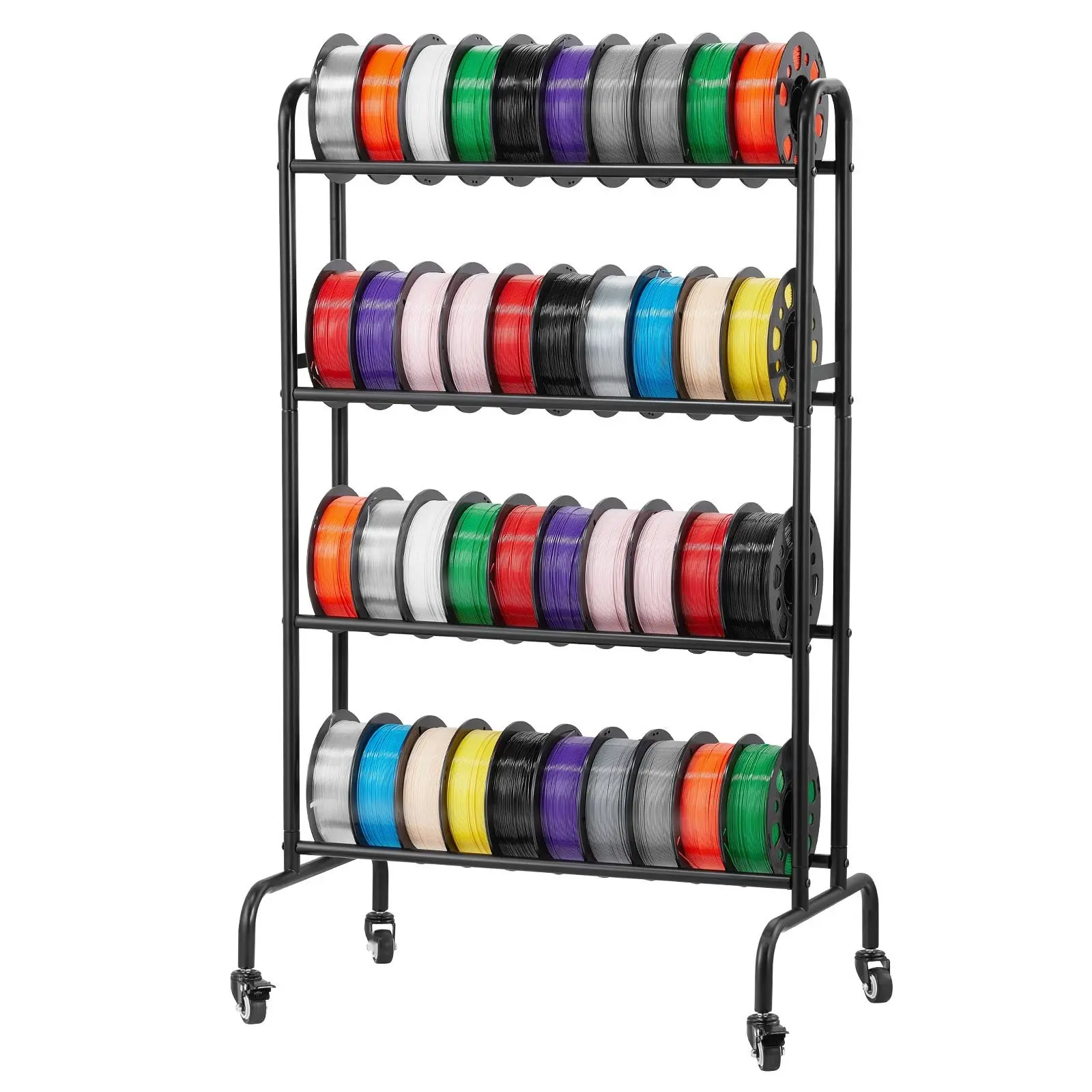 4-Tier 3D Printer Filament Storage Rack with Spool Holders, Multi-Function Filament Organizer for Desktop or Wall Mount, Holds Numerous 1.75mm and 2.85mm Filament Spools, Durable, Space-Saving Design