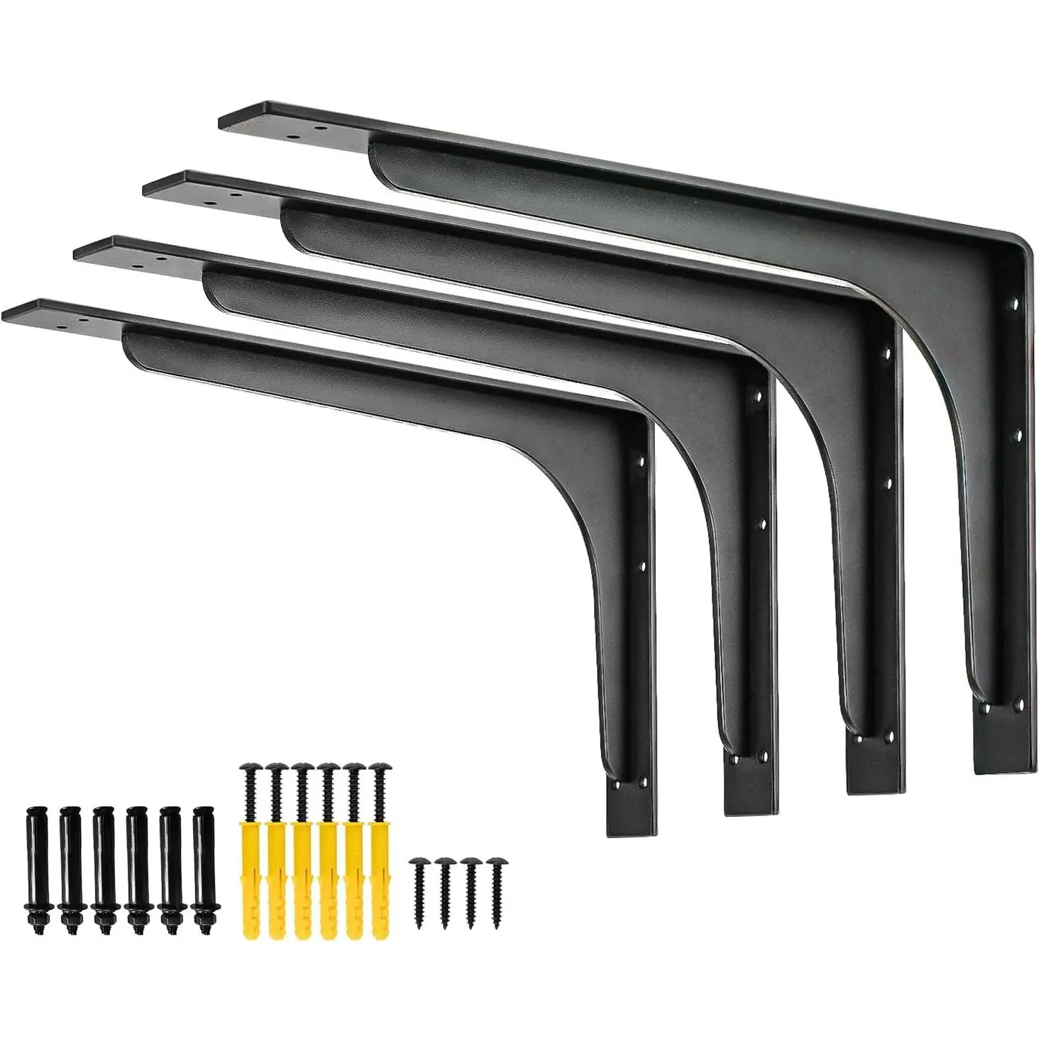 (16 INCH x 9.5 INCH) Shelf Bracket ,L Shelf Brackets,max Load 300lbs, Premium Alloy Metal Heavy Duty Shelf Bracket, high Strength Mounting Hardware Included, countertop Support, Pack of 4