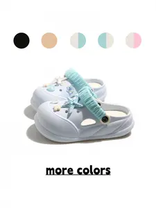 Women's Cream with Light Blue Strap Ocean Starfish Chunky Clogs, Adjustable Dual-wear Sandals for Daily Wear