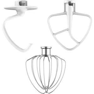 3- Mixer Attachment Kit for  4.5/5 QT Tilt- Mixers, Stainless Steel K45WW Wire Whip, K45DH Dough Hook & K45B Coated Flat Beater, Baking Essentials Set, Dishwasher Safe